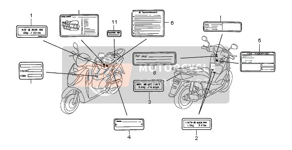 Honda SH150R 2008 Etiqueta de precaución para un 2008 Honda SH150R